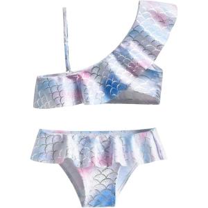 imageDXTON Girls Summer Swimsuit Beach Sport One Pieces Ruffled Tankini Cartoon Bathing Suit Swimwear005mermaid Blue