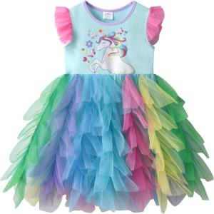 imageDXTON Girls Summer Tutu Dresses Short Sleeve Party Casual Outfits 312 YearsGreen