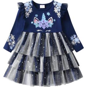 imageDXTON Girls Tutu Dresses Toddler Winter Long Sleeve Party Tulle Dresses for 212TAalh2119blue