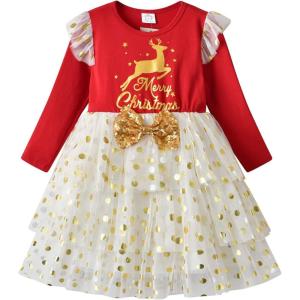 imageDXTON Girls Tutu Dresses Toddler Winter Long Sleeve Party Tulle Dresses for 212TAlh2400red