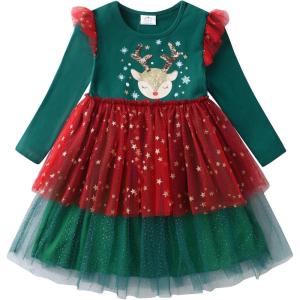 imageDXTON Girls Tutu Dresses Toddler Winter Long Sleeve Party Tulle Dresses for 212TAlh4112green