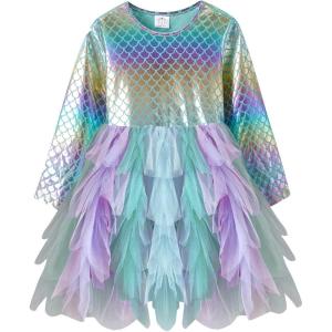 imageDXTON Girls Tutu Dresses Toddler Winter Long Sleeve Party Tulle Dresses for 212TLh2300green