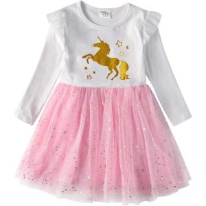 imageDXTON Girls Tutu Dresses Toddler Winter Long Sleeve Party Tulle Dresses for 212TLh4990white