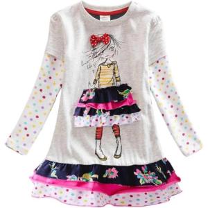 imageDXTON Little Girs Dress Children Kid Long Sleeve Flower Dresses 212Years LH3660GRAYDXGrey