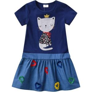 imageDXTON Toddler Baby Girls Dresses Summer Short Sleeves Dresses Outfits 212TSh5950blue