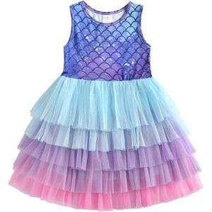 imageDXTON Toddler Girl Summer Short Sleeve Tutu Party Wedding Birthday DressesAash4595blue