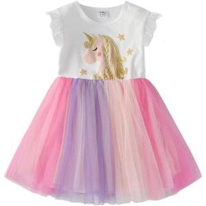 imageDXTON Toddler Girl Summer Short Sleeve Tutu Party Wedding Birthday DressesAash4992white