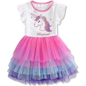 imageDXTON Toddler Girl Summer Short Sleeve Tutu Party Wedding Birthday DressesSh4980white