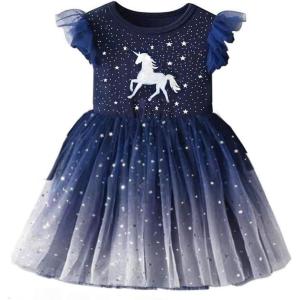 imageDXTON Toddler Girl Summer Short Sleeve Tutu Party Wedding Birthday DressesSh4995blue