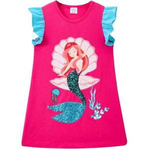 imageDXTON Toddler Girls Cotton Dress Casual Summer Short Sleeve Cute Cartoon Print Aline Sundress Home School 310 YearsSh8203pink