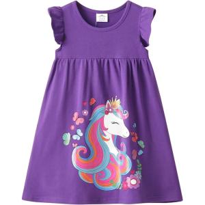 imageDXTON Toddler Girls Dresses Easter Rainbow Short Sleeve Cotton Casual Summer Birthday School SundressPurple Horse