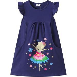 imageDXTON Toddler Girls Dresses Easter Rainbow Short Sleeve Cotton Casual Summer Birthday School SundressRainbow Ballet Girl