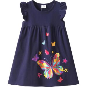 imageDXTON Toddler Girls Dresses Easter Rainbow Short Sleeve Cotton Casual Summer Birthday School SundressRainbow Butterfly