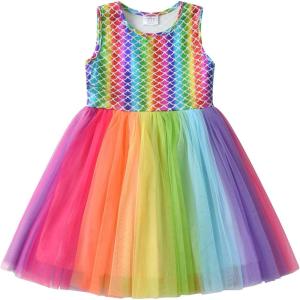 imageDXTON Toddler Girls Dresses Tutu Summer Short Sleeve Tulle Birthday Dress SH4202Multicoloured
