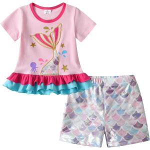 imageDXTON Toddler Girls Mermaid Outfit Cotton Top and Shorts Summer Clothing Set for 312 YearsPs5302 Mermaid