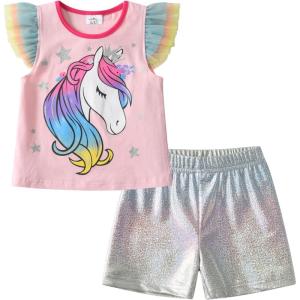 imageDXTON Toddler Girls Mermaid Outfit Cotton Top and Shorts Summer Clothing Set for 312 YearsPs5303