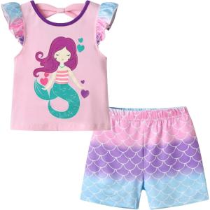 imageDXTON Toddler Girls Mermaid Outfit Cotton Top and Shorts Summer Clothing Set for 312 YearsPs5306 Mermaid