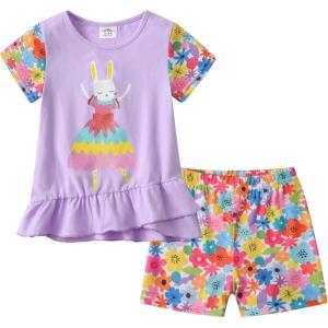 imageDXTON Toddler Girls Mermaid Outfit Cotton Top and Shorts Summer Clothing Set for 312 YearsPs5307 Purple Bunny