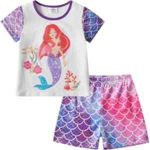 imageDXTON Toddler Girls Mermaid Outfit Cotton Top and Shorts Summer Clothing Set for 312 YearsPs5308 White