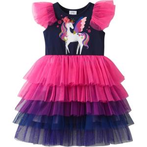 imageDXTON Toddler Girls Tutu Dresses Summer Short Sleeve Tulle Birthday Party Sundress for 38 YearsNavy Gradient Horse