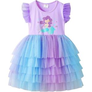 imageDXTON Toddler Girls Tutu Dresses Summer Short Sleeve Tulle Birthday Party Sundress for 38 YearsPurple Gradient Mermaid