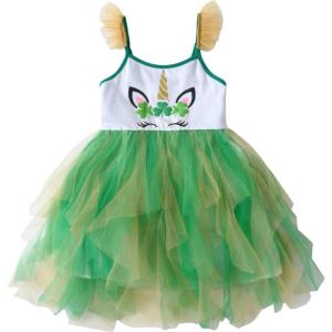 imageDXTON Toddler Girls Tutu Dresses Summer Short Sleeve Tulle Birthday Party Sundress for 38 YearsSh4113green