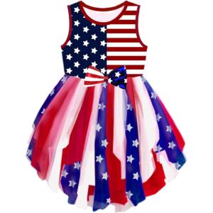 imageDXTON Toddler Girls Tutu Dresses Summer Short Sleeve Tulle Birthday Party Sundress for 38 YearsSh4119 4th of July