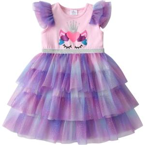 imageDXTON Toddler Girls Tutu Dresses Summer Short Sleeve Tulle Birthday Party Sundress for 38 YearsSh8006purple