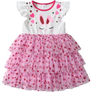 imageDXTON Toddler Girls Tutu Dresses Summer Short Sleeve Tulle Birthday Party Sundress for 38 YearsSh8300pink