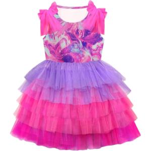 imageDXTON Toddler Girls Tutu Dresses Summer Short Sleeve Tulle Birthday Party Sundress for 38 YearsSh8309purple