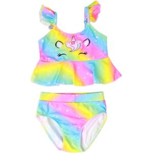 imageDXTON Toddler Girls Swimsuit Mermaid Tankini Set 2Piece Swimming Bathing Suit Beach Sport 310 YearsSm054rainbow
