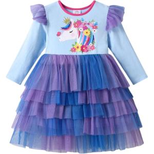 imageDXTON Toddler Girls Dress Long Sleeve Tutu Winter Birthday Party Dress for Little Girl 38TBlue