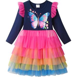 imageDXTON Toddler Girls Dress Long Sleeve Tutu Winter Birthday Party Dress for Little Girl 38TNavy