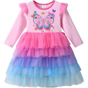 imageDXTON Toddler Girls Dress Long Sleeve Tutu Winter Birthday Party Dress for Little Girl 38TPink