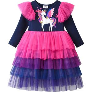 imageDXTON Toddler Girls Dress Long Sleeve Tutu Winter Birthday Party Dress for Little Girl 38TPurple