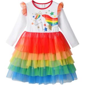 imageDXTON Toddler Girls Dress Long Sleeve Tutu Winter Birthday Party Dress for Little Girl 38TWhite