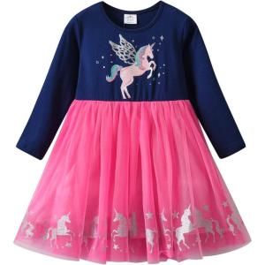 imageDXTON Girls Long Sleeves Dresses Party Winter Birthday Tutu Toddler Outfits LH2110Lh2110blue