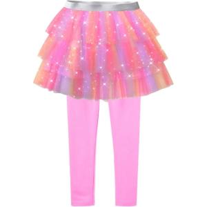 imageDXTON Toddler Girls Tutu Leggings with Skirt Stretchy Ruffle Capri Footless Skirted Pant Birthday Party for Kids 310 YearsSmoky Pink Beige