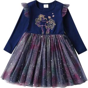 imageDXTON Kids Girls Dresses Long Sleeve Toddler Winter Party Tutu Dresses for 28TLh2100multi