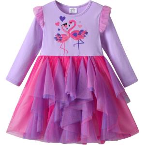 imageDXTON Kids Girls Dresses Long Sleeve Toddler Winter Party Tutu Dresses for 28TLh2109purple