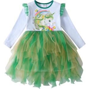 imageDXTON Kids Girls Dresses Long Sleeve Toddler Winter Party Tutu Dresses for 28TLh4115green