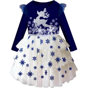 imageDXTON Kids Girls Dresses Long Sleeve Toddler Winter Party Tutu Dresses for 28TLh8004navy