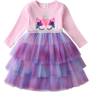 imageDXTON Kids Girls Dresses Long Sleeve Toddler Winter Party Tutu Dresses for 28TLh8006purple