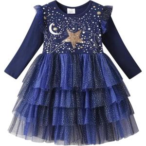 imageDXTON Kids Girls Dresses Long Sleeve Toddler Winter Party Tutu Dresses for 28TNavy