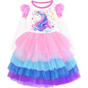 imageDXTON Girls Dresses Winter Long Sleeve Tutu Party DressesBeige