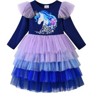 imageDXTON Girls Dresses Winter Long Sleeve Tutu Party DressesBlack