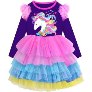 imageDXTON Girls Dresses Winter Long Sleeve Tutu Party DressesDark Purple