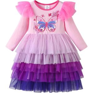imageDXTON Girls Dresses Winter Long Sleeve Tutu Party DressesPink