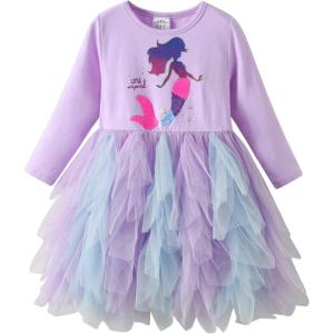 imageDXTON Toddler Girls Dresses Tutu Winter Long Sleeve Tutu Dress Party Dresses LH2111Purple