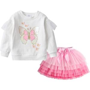imageDXTON Toddler Girls Dresses Winter Long Sleeve Party Dresses 2pcs Casual TShirt and Tutu Skirt SetSetl3960white